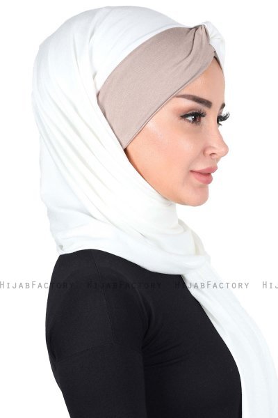 Mikaela - Creme & Taupe Katoenen Praktisch Hijab