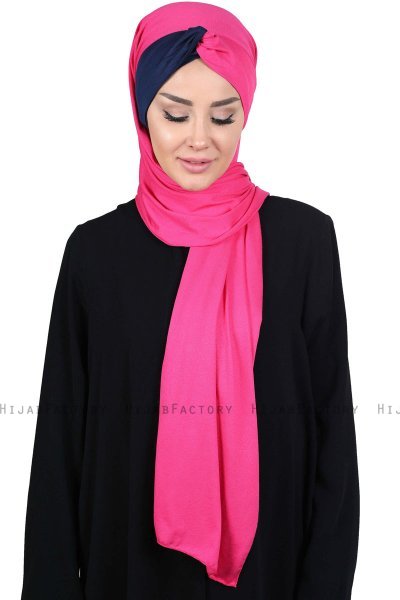 Mikaela - Fuchsia & Marineblauw Katoenen Praktisch Hijab
