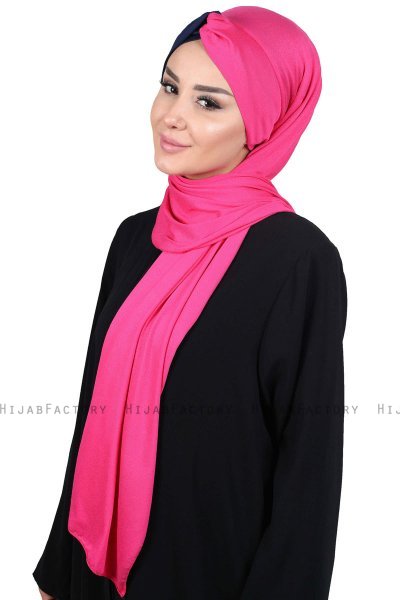Mikaela - Fuchsia & Marineblauw Katoenen Praktisch Hijab
