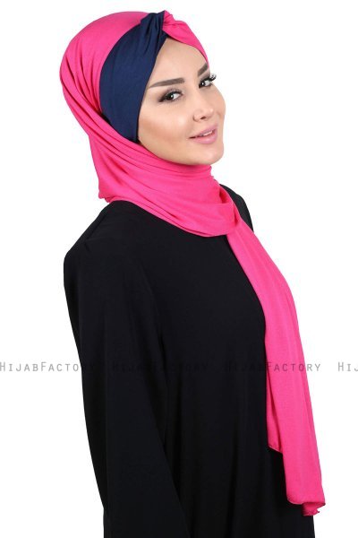 Mikaela - Fuchsia & Marineblauw Katoenen Praktisch Hijab