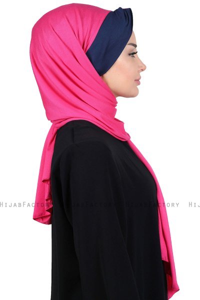 Mikaela - Fuchsia & Marineblauw Katoenen Praktisch Hijab