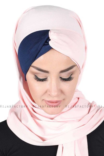 Mikaela - Oudroze & Marineblauw Katoenen Praktisch Hijab
