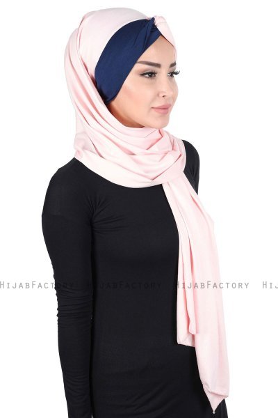 Mikaela - Oudroze & Marineblauw Katoenen Praktisch Hijab