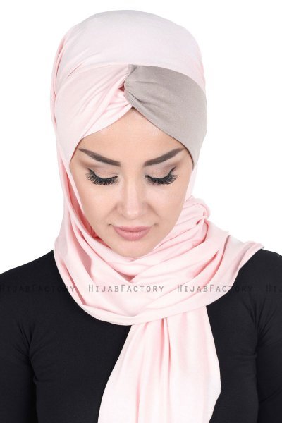 Mikaela - Oudroze & Taupe Katoenen Praktisch Hijab