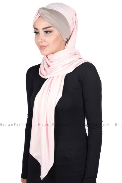 Mikaela - Oudroze & Taupe Katoenen Praktisch Hijab