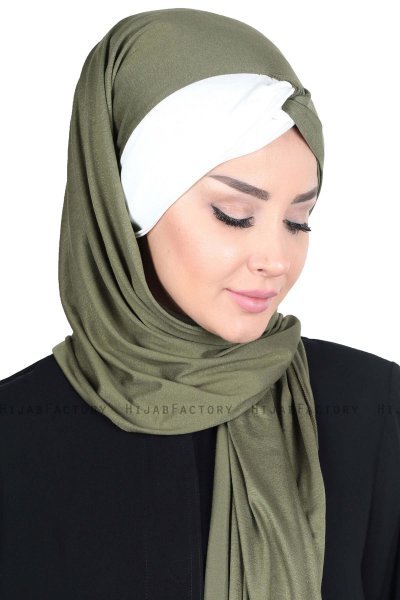 Mikaela - Khaki & Creme Katoenen Praktisch Hijab