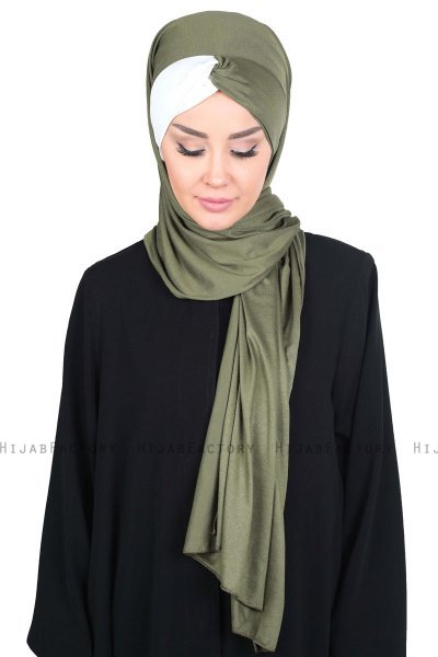 Mikaela - Khaki & Creme Katoenen Praktisch Hijab