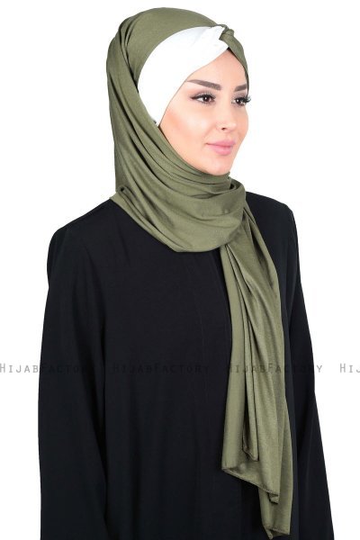 Mikaela - Khaki & Creme Katoenen Praktisch Hijab