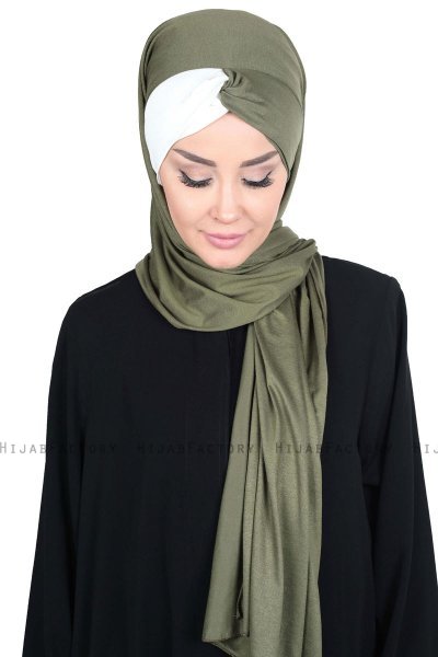 Mikaela - Khaki & Creme Katoenen Praktisch Hijab