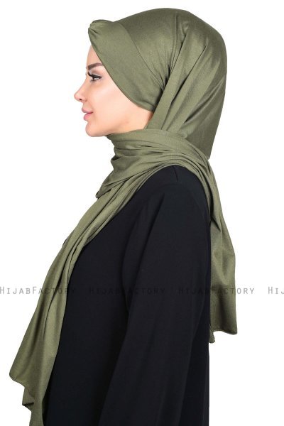 Mikaela - Khaki & Creme Katoenen Praktisch Hijab