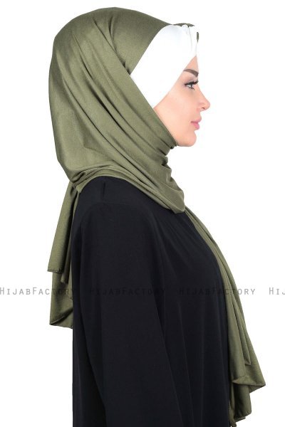 Mikaela - Khaki & Creme Katoenen Praktisch Hijab