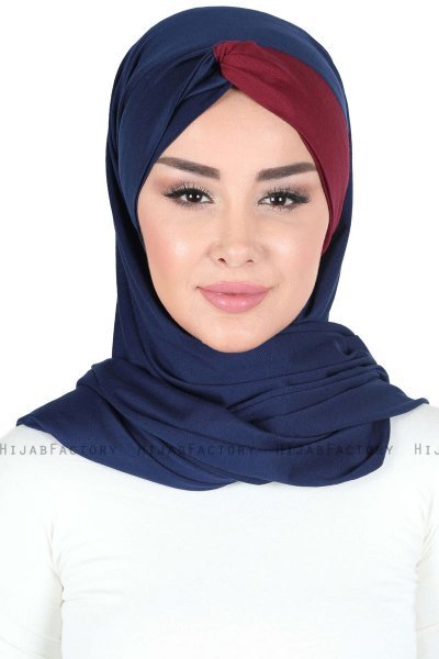 Mikaela - Marineblauw & Bordeaux Katoenen Praktisch Hijab