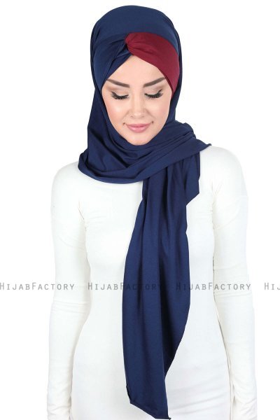 Mikaela - Marineblauw & Bordeaux Katoenen Praktisch Hijab