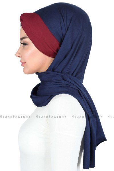 Mikaela - Marineblauw & Bordeaux Katoenen Praktisch Hijab