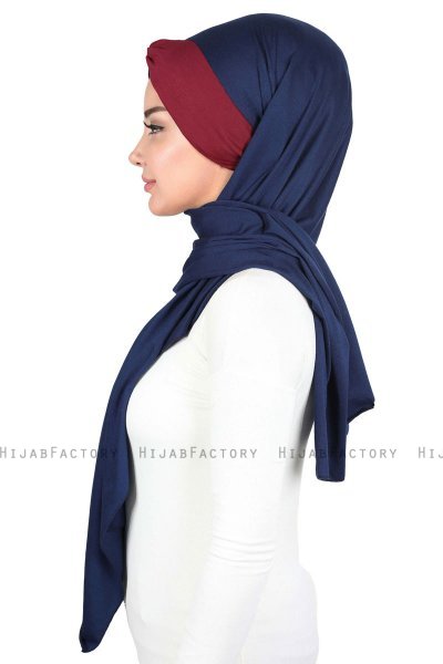Mikaela - Marineblauw & Bordeaux Katoenen Praktisch Hijab