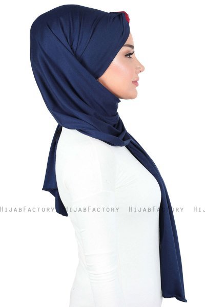 Mikaela - Marineblauw & Bordeaux Katoenen Praktisch Hijab