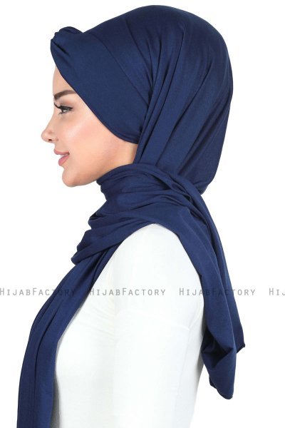 Mikaela - Marineblauw & Creme Katoenen Praktisch Hijab