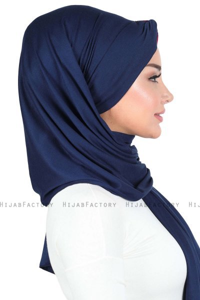 Mikaela - Marineblauw & Fuchsia Katoenen Praktisch Hijab