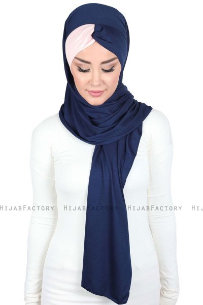 Mikaela - Marineblauw & Oudroze Katoenen Praktisch Hijab