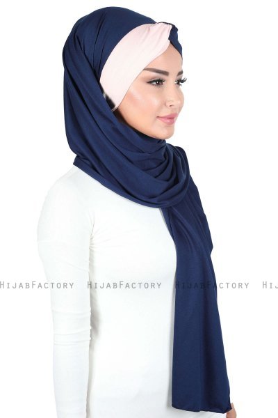 Mikaela - Marineblauw & Oudroze Katoenen Praktisch Hijab