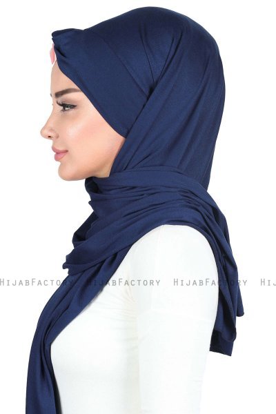 Mikaela - Marineblauw & Oudroze Katoenen Praktisch Hijab