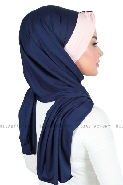 Mikaela - Marineblauw & Oudroze Katoenen Praktisch Hijab