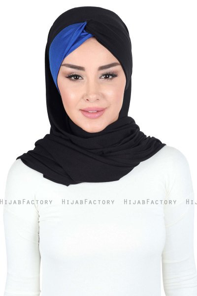 Mikaela - Zwart & Blauw Katoenen Praktisch Hijab