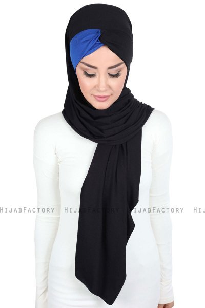 Mikaela - Zwart & Blauw Katoenen Praktisch Hijab