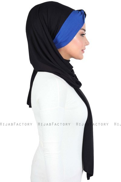 Mikaela - Zwart & Blauw Katoenen Praktisch Hijab