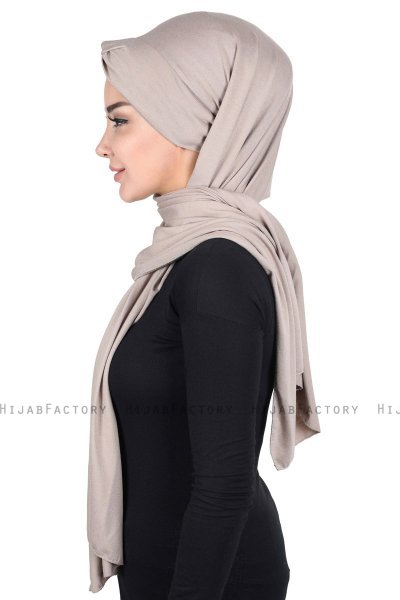 Mikaela - Taupe & Creme Katoenen Praktisch Hijab