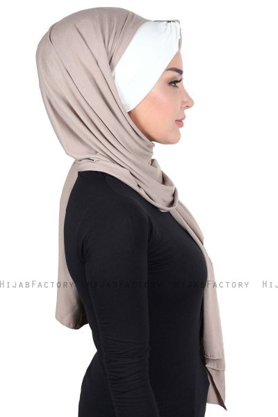 Mikaela - Taupe & Creme Katoenen Praktisch Hijab