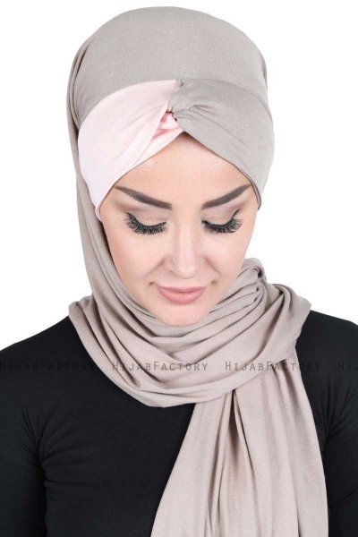 Mikaela - Taupe & Oudroze Katoenen Praktisch Hijab