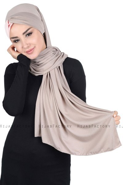 Mikaela - Taupe & Oudroze Katoenen Praktisch Hijab