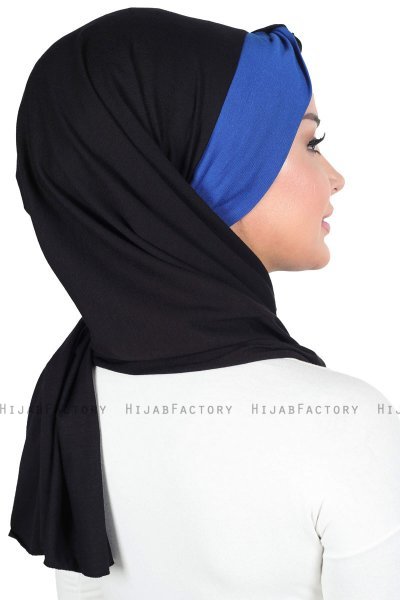 Mikaela - Zwart & Blauw Katoenen Praktisch Hijab