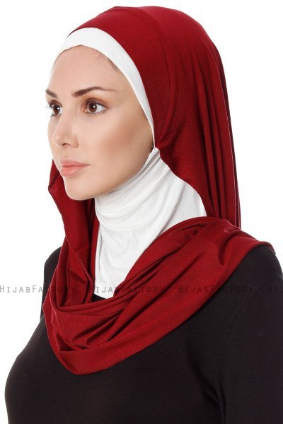Naz - Bordeaux & Creme Praktisch One Piece Hijab - Ecardin