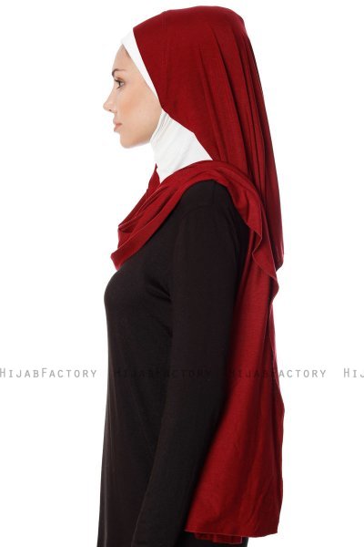 Naz - Bordeaux & Creme Praktisch One Piece Hijab - Ecardin