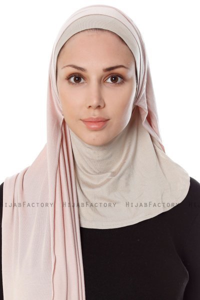 Naz - Oudroze & Licht Taupe Praktisch One Piece Hijab - Ecardin