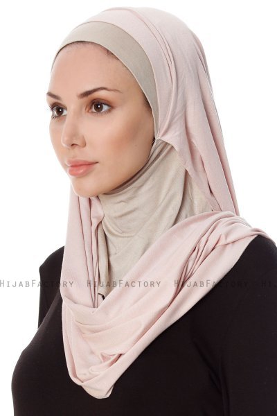 Naz - Oudroze & Licht Taupe Praktisch One Piece Hijab - Ecardin