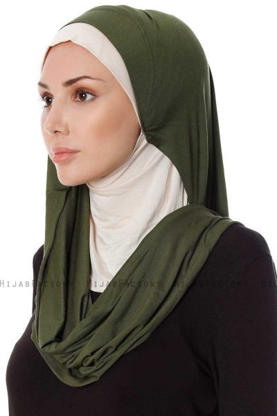 Naz - Khaki & Licht Beige Praktisch One Piece Hijab - Ecardin