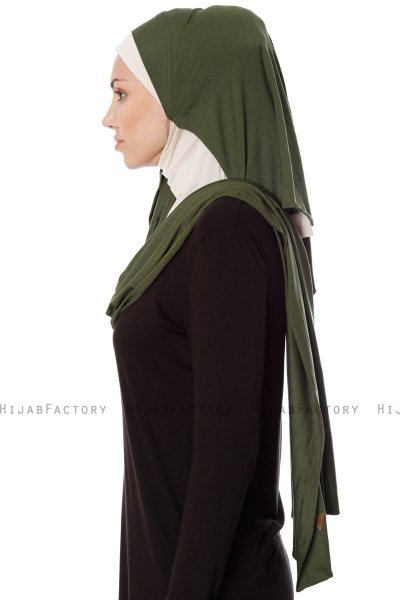 Naz - Khaki & Licht Beige Praktisch One Piece Hijab - Ecardin