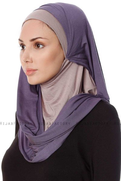 Naz - Purper & Steen Grijs Praktisch One Piece Hijab - Ecardin