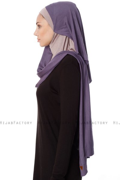 Naz - Purper & Steen Grijs Praktisch One Piece Hijab - Ecardin