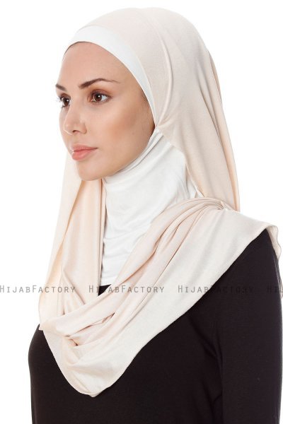 Naz - Licht Beige & Creme Praktisch One Piece Hijab - Ecardin