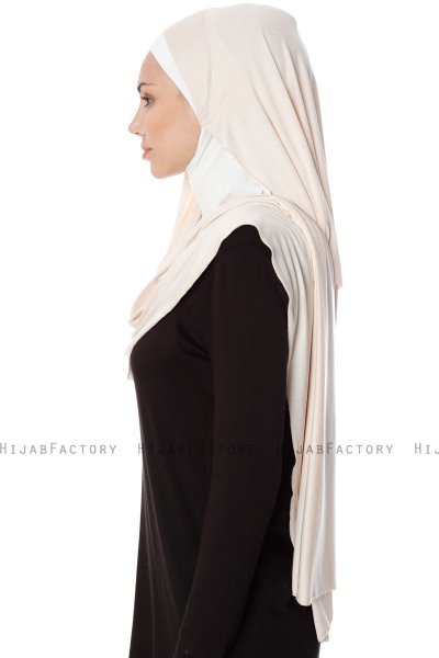 Naz - Licht Beige & Creme Praktisch One Piece Hijab - Ecardin