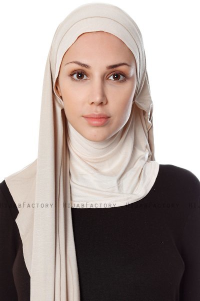 Naz - Licht Taupe & Licht Beige Praktisch One Piece Hijab - Ecardin