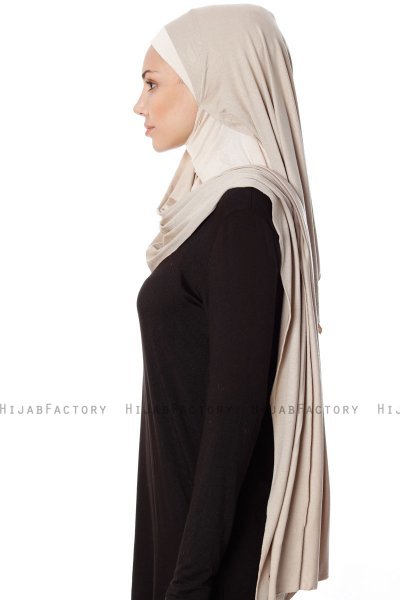 Naz - Licht Taupe & Licht Beige Praktisch One Piece Hijab - Ecardin