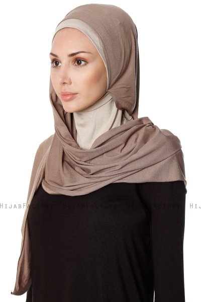 Naz - Donker Taupe & Licht Taupe Praktisch One Piece Hijab - Ecardin