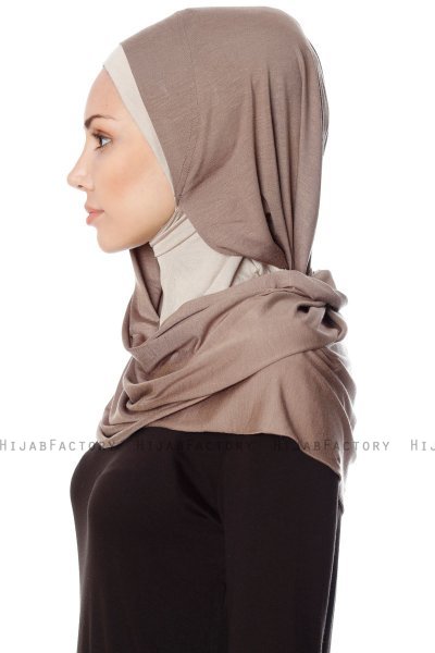 Naz - Donker Taupe & Licht Taupe Praktisch One Piece Hijab - Ecardin