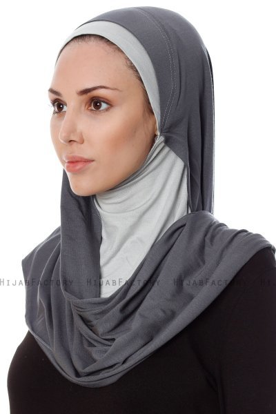 Naz - Donker Grijs & Lichtgrijs Praktisch One Piece Hijab - Ecardin