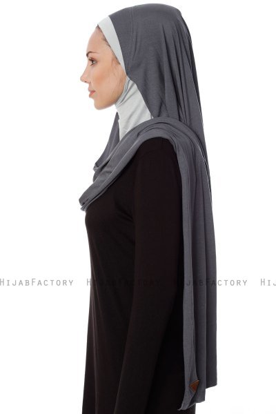 Naz - Donker Grijs & Lichtgrijs Praktisch One Piece Hijab - Ecardin